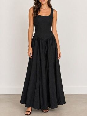 Alessia Pacini Linen Blend Basque Waist Maxi Dress